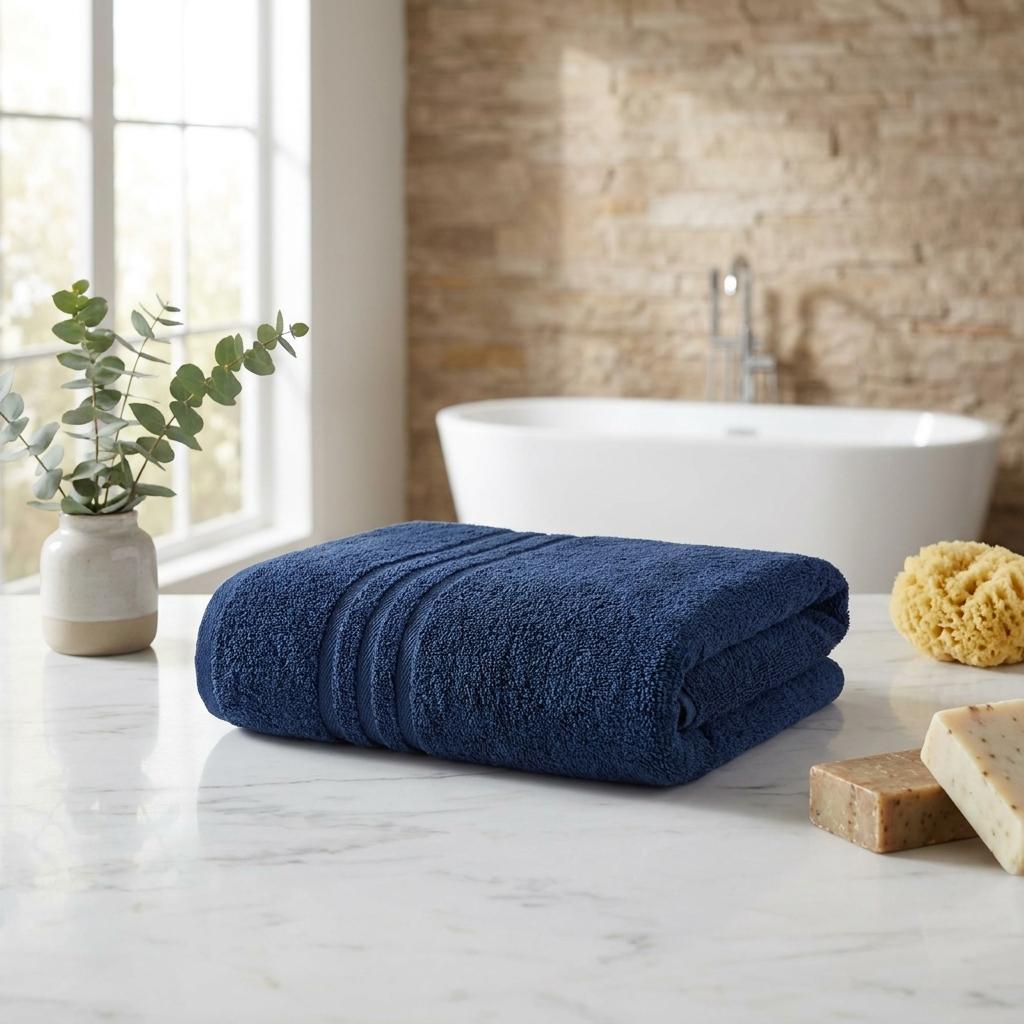 Set of Two Navy Blue Turkish Cotton 27" X 54" Bath Towels - HomeRoots - Flyclothing LLC