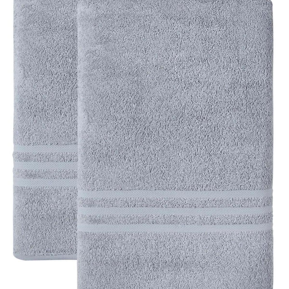 Set of Two Light Gray Turkish Cotton 35" X 66" Bath Sheet - HomeRoots - Flyclothing LLC