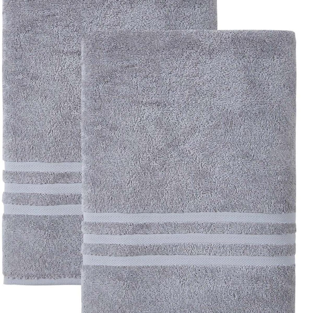 Set of Two Light Gray Turkish Cotton 27" X 54" Bath Towels - HomeRoots - Flyclothing LLC
