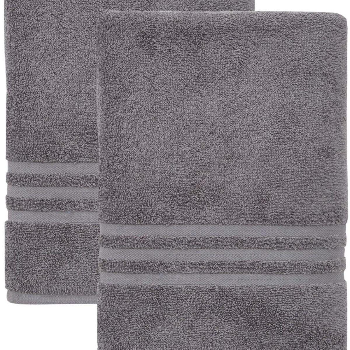 Set of Two Dark Gray Turkish Cotton 27" X 54" Bath Towels - HomeRoots - Flyclothing LLC