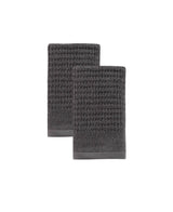 Set of Two Dark Gray Polka Dots Turkish Cotton 16" X 30" Hand Towels - HomeRoots - Flyclothing LLC