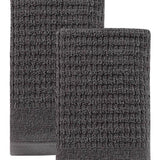 Set of Two Dark Gray Polka Dots Turkish Cotton 16" X 30" Hand Towels - HomeRoots - Flyclothing LLC