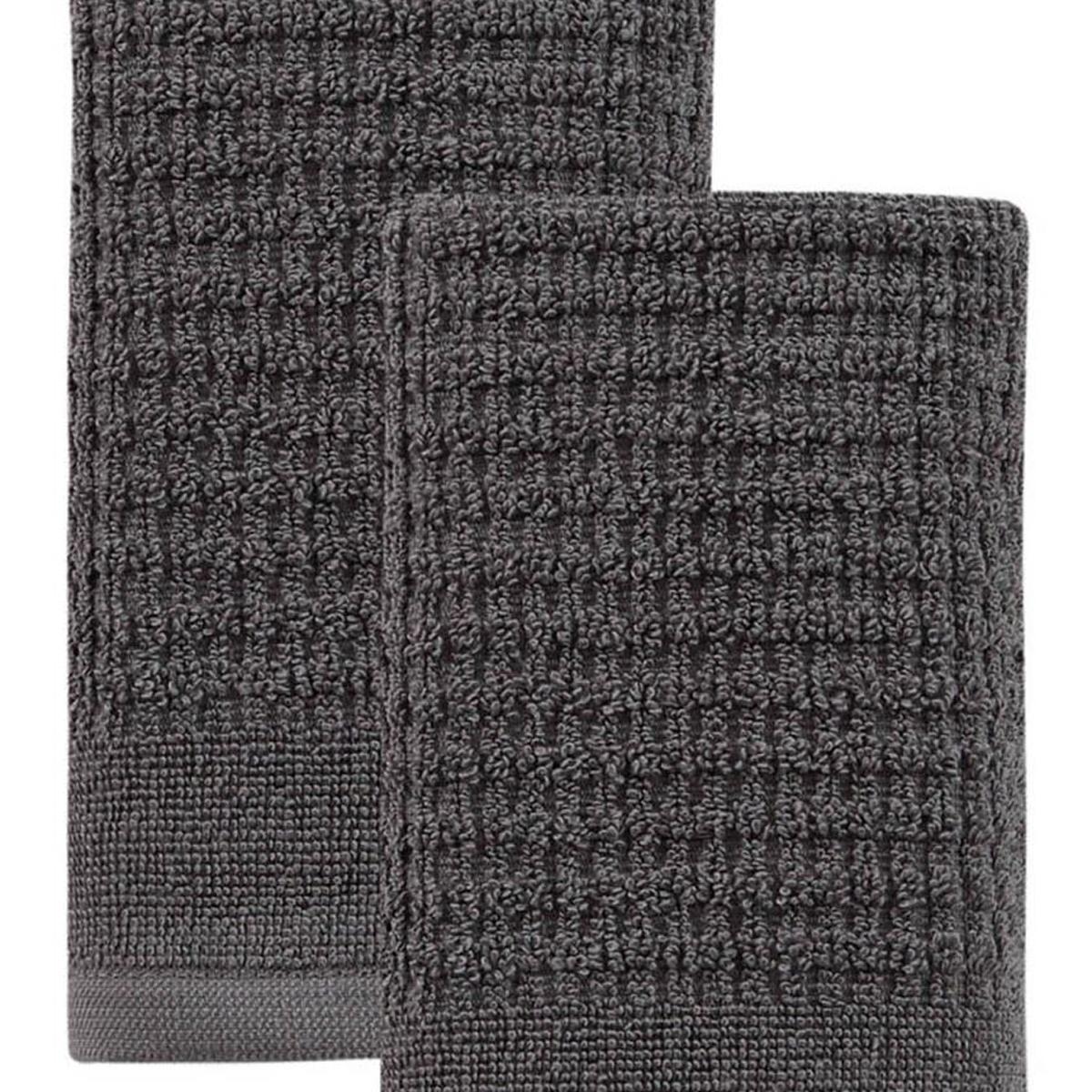 Set of Two Dark Gray Polka Dots Turkish Cotton 16" X 30" Hand Towels - HomeRoots - Flyclothing LLC