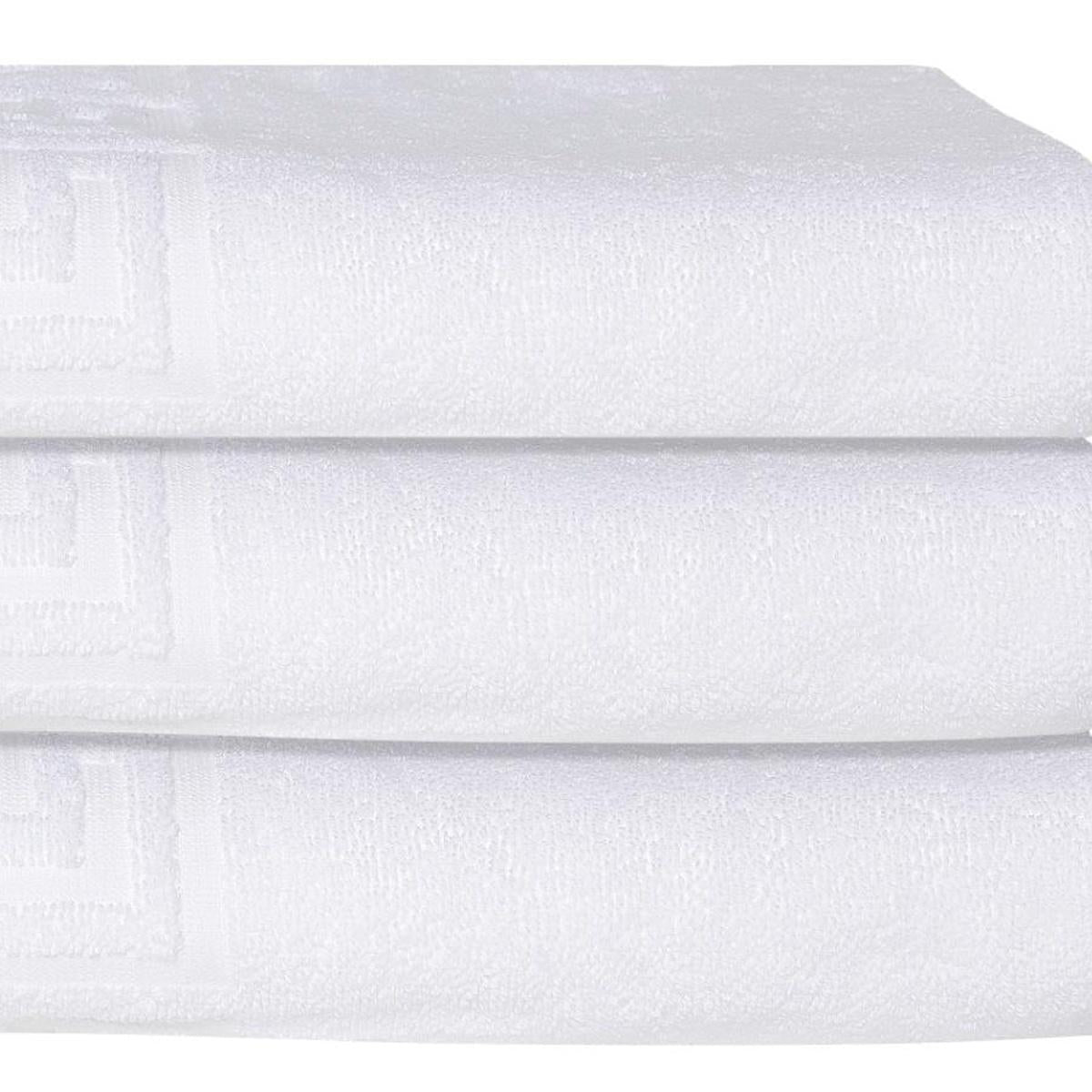 Set of Three White Greek Key Turkish Cotton 27" X 54" Bath Towels - HomeRoots - Flyclothing LLC