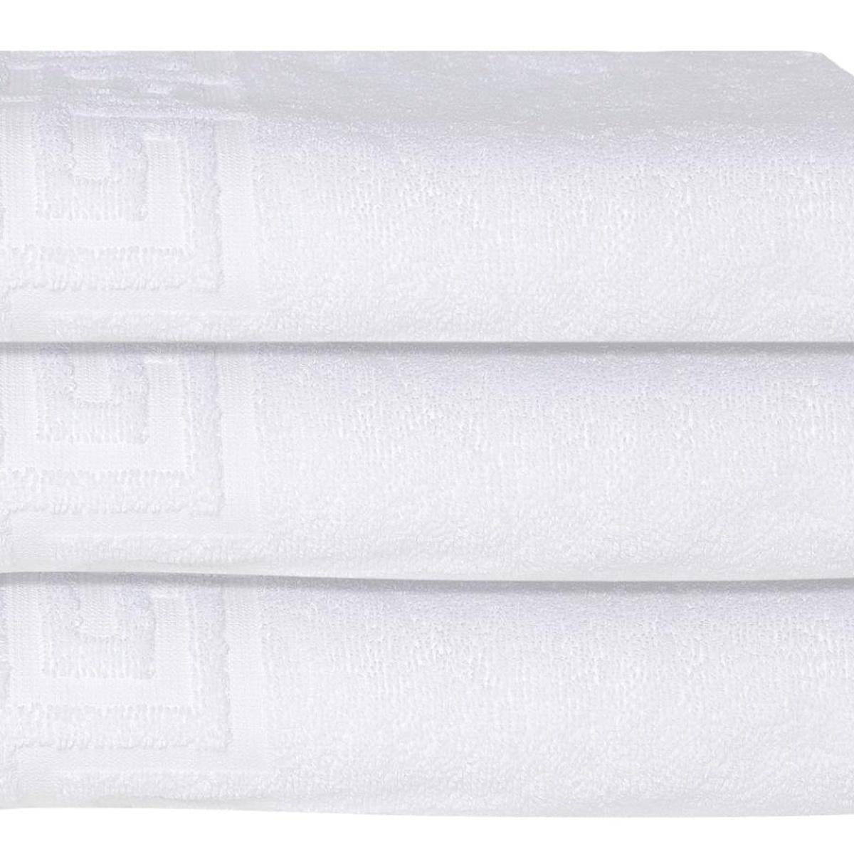 Set of Three White Greek Key Turkish Cotton 27" X 54" Bath Towels - HomeRoots - Flyclothing LLC