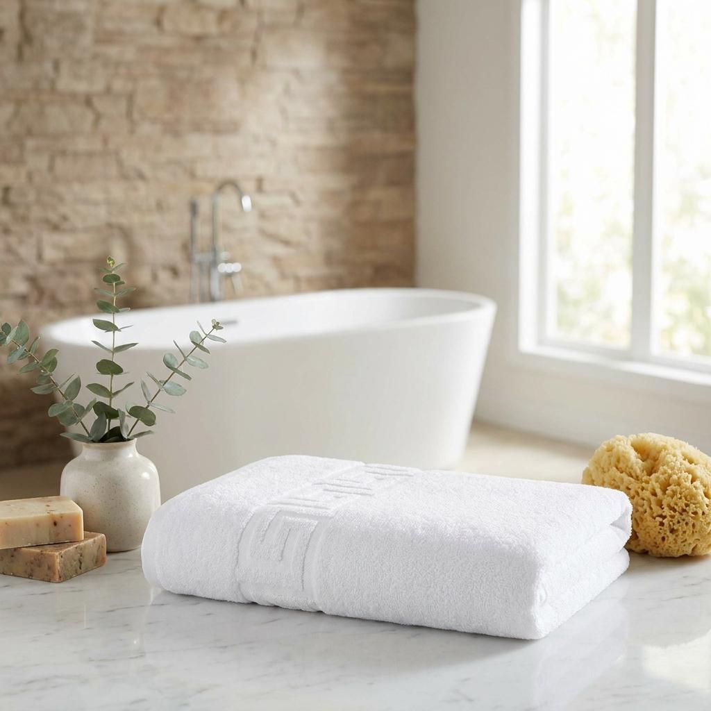 Set of Three White Greek Key Turkish Cotton 27" X 54" Bath Towels - HomeRoots - Flyclothing LLC