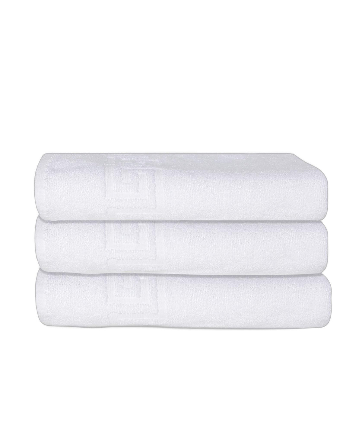 Set of Three White Greek Key Turkish Cotton 27" X 54" Bath Towels - HomeRoots - Flyclothing LLC