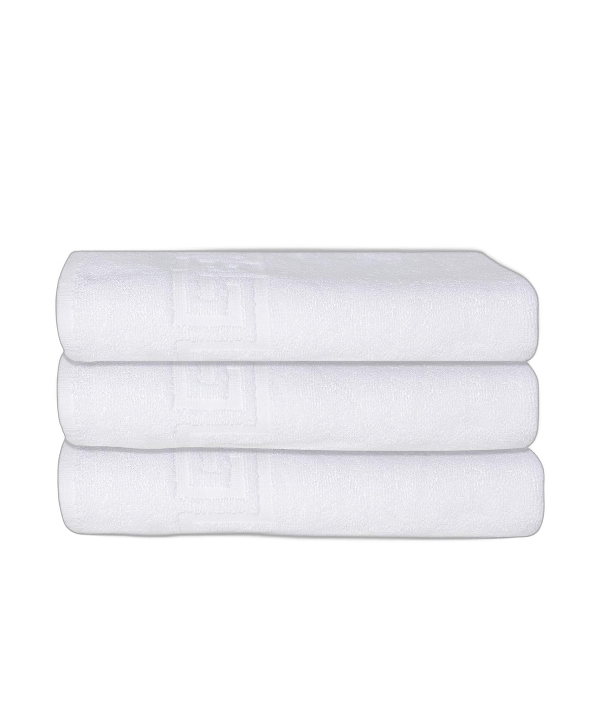 Set of Three White Greek Key Turkish Cotton 27" X 54" Bath Towels - HomeRoots - Flyclothing LLC