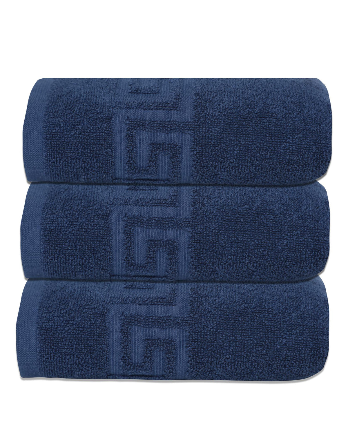 Set of Three Navy Blue Greek Key Turkish Cotton 16" X 30" Hand Towels - HomeRoots - Flyclothing LLC