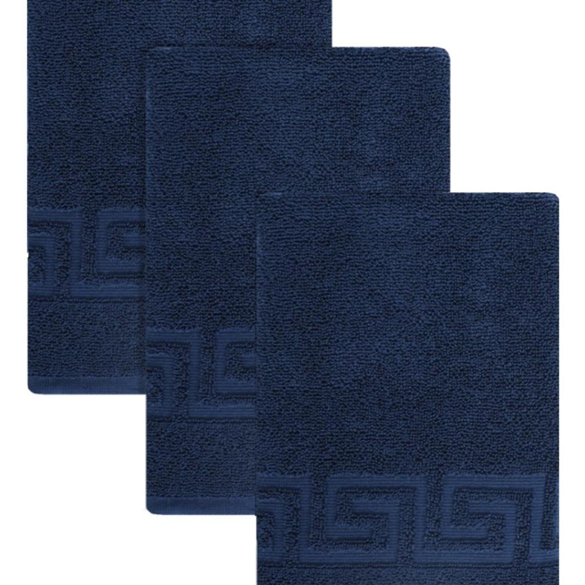 Set of Three Navy Blue Greek Key Turkish Cotton 16" X 30" Hand Towels - HomeRoots - Flyclothing LLC