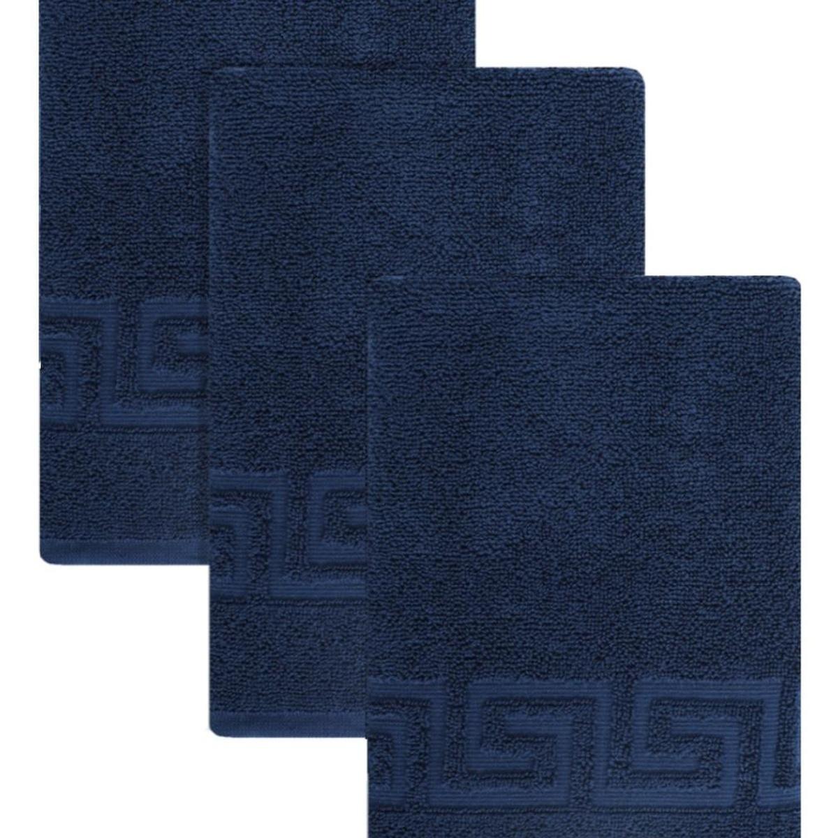 Set of Three Navy Blue Greek Key Turkish Cotton 16" X 30" Hand Towels - HomeRoots - Flyclothing LLC