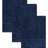 Set of Three Navy Blue Greek Key Turkish Cotton 16" X 30" Hand Towels - HomeRoots - Flyclothing LLC