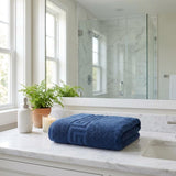 Set of Three Navy Blue Greek Key Turkish Cotton 16" X 30" Hand Towels - HomeRoots - Flyclothing LLC