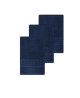 Set of Three Navy Blue Greek Key Turkish Cotton 16" X 30" Hand Towels - HomeRoots - Flyclothing LLC