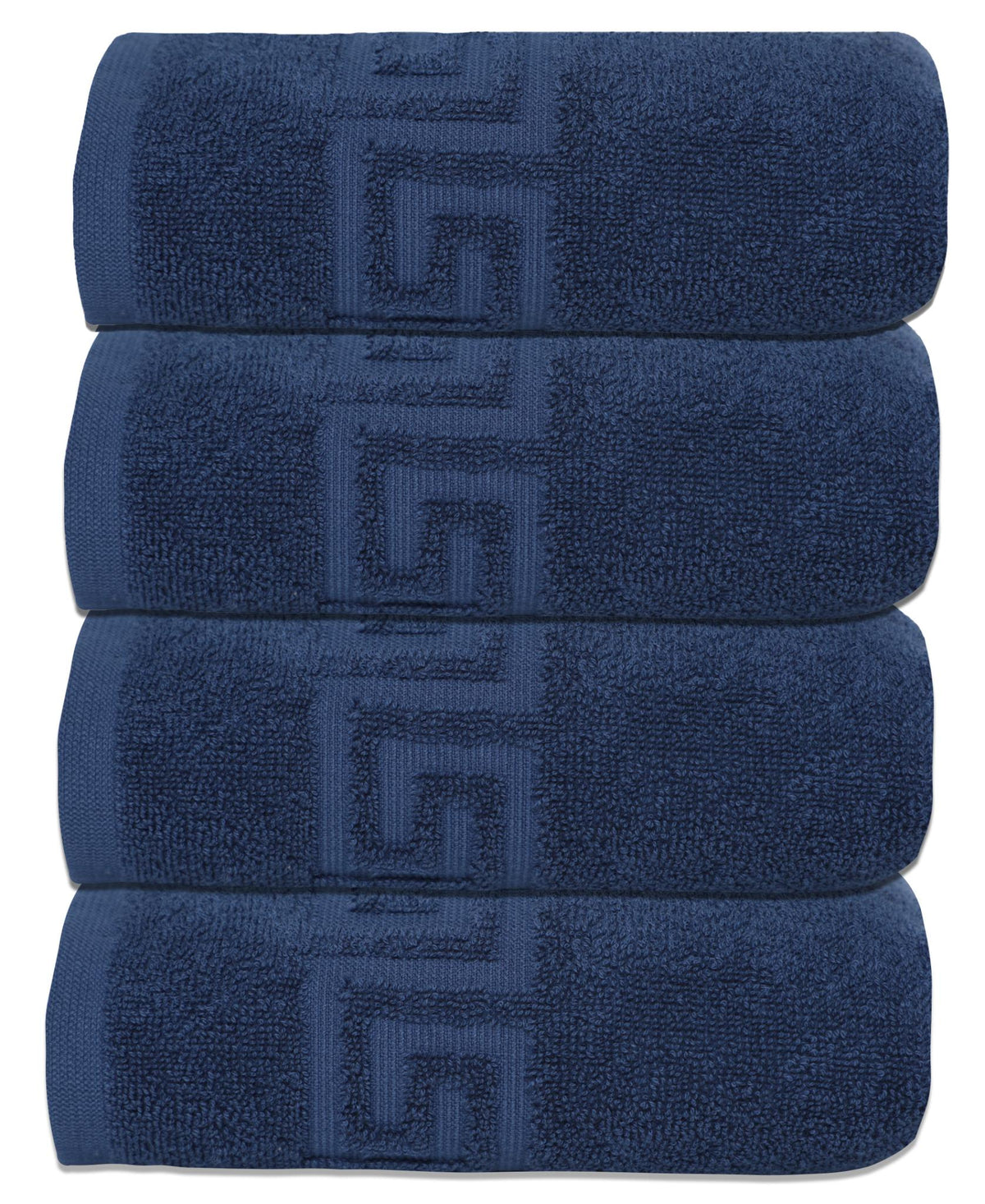 Set of Four Navy Blue Greek Key Turkish Cotton 16" X 30" Hand Towels - HomeRoots - Flyclothing LLC