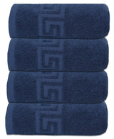 Set of Four Navy Blue Greek Key Turkish Cotton 16" X 30" Hand Towels - HomeRoots - Flyclothing LLC