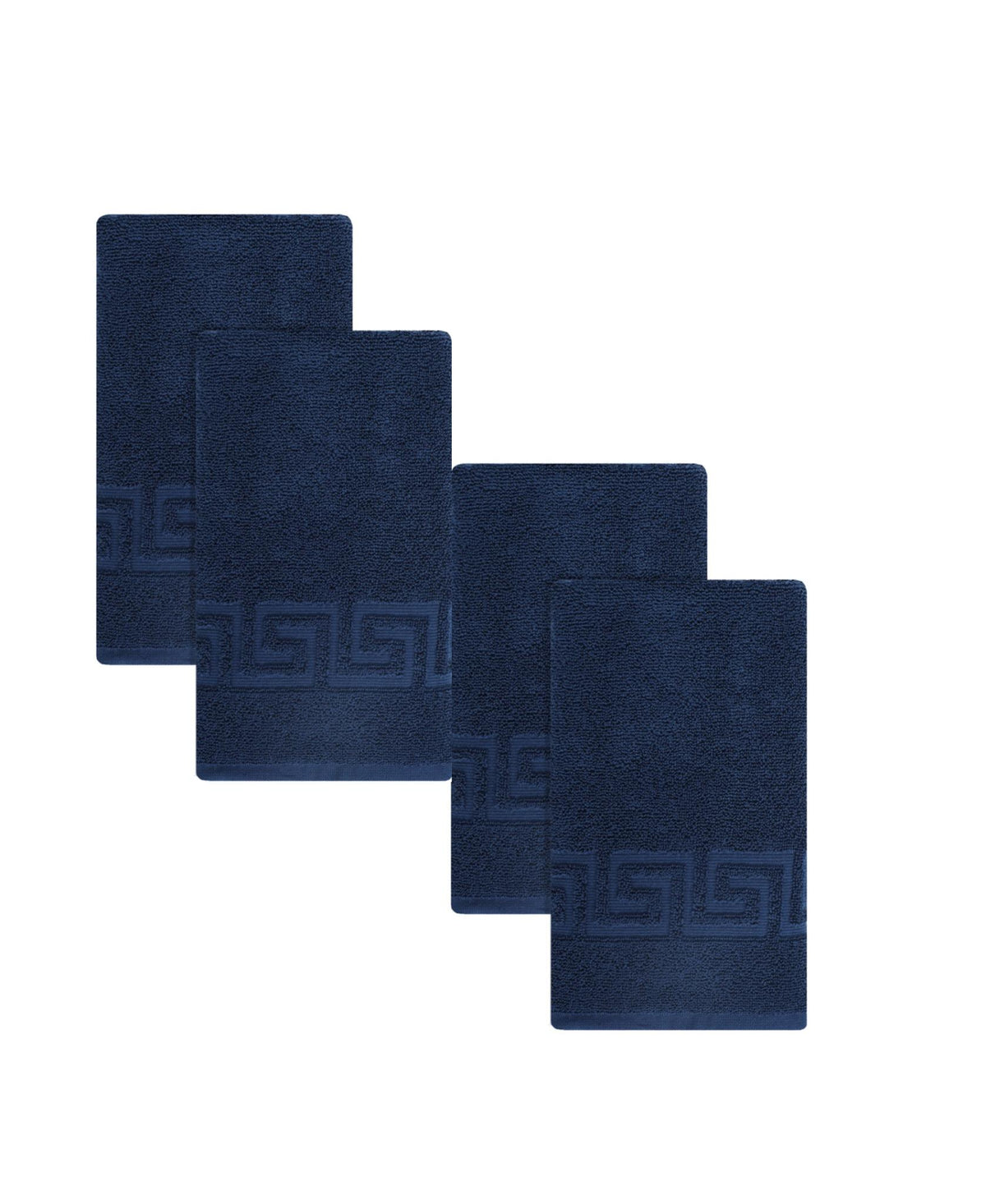 Set of Four Navy Blue Greek Key Turkish Cotton 16" X 30" Hand Towels - HomeRoots - Flyclothing LLC