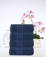 Set of Four Navy Blue Greek Key Turkish Cotton 16" X 30" Hand Towels - HomeRoots - Flyclothing LLC