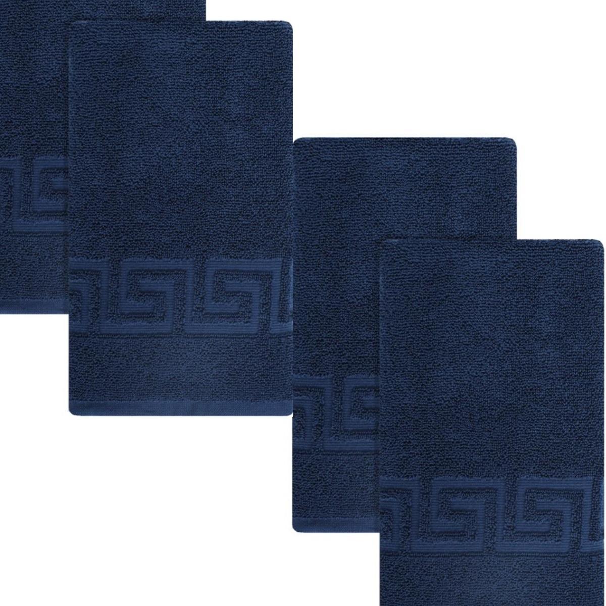 Set of Four Navy Blue Greek Key Turkish Cotton 16" X 30" Hand Towels - HomeRoots - Flyclothing LLC