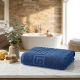 Set of Four Navy Blue Greek Key Turkish Cotton 16" X 30" Hand Towels - HomeRoots - Flyclothing LLC