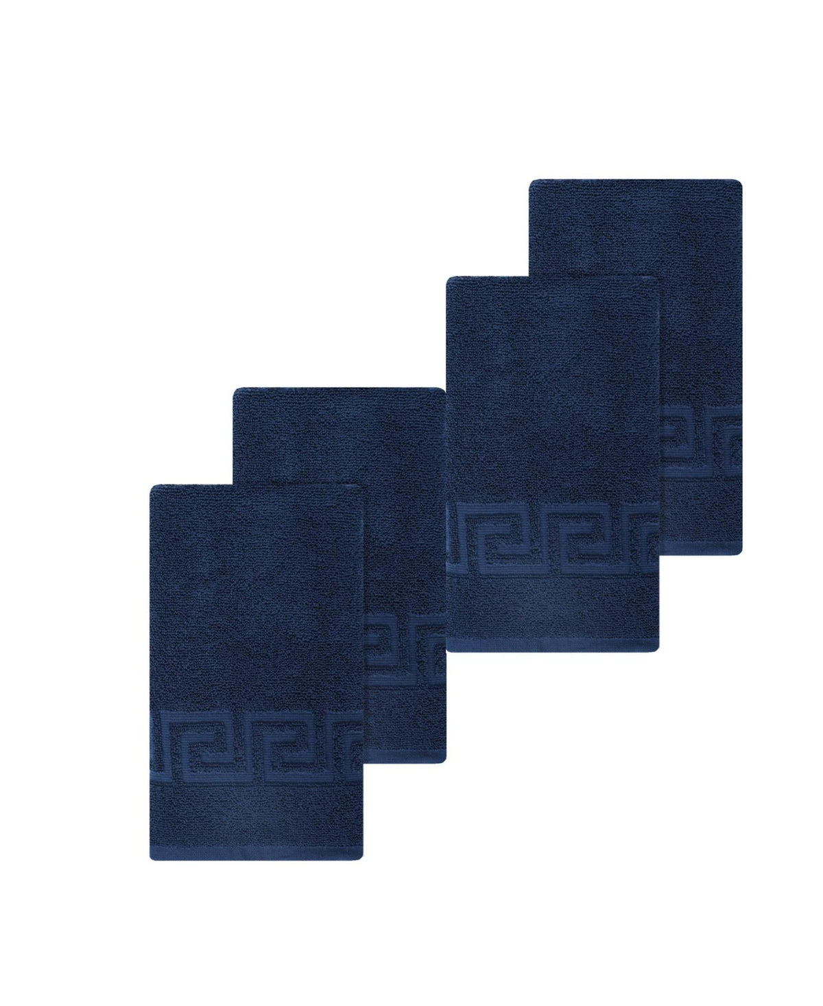 Set of Four Navy Blue Greek Key Turkish Cotton 16" X 30" Hand Towels - HomeRoots - Flyclothing LLC