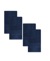 Set of Four Navy Blue Greek Key Turkish Cotton 27" X 54" Bath Towels - HomeRoots - Flyclothing LLC