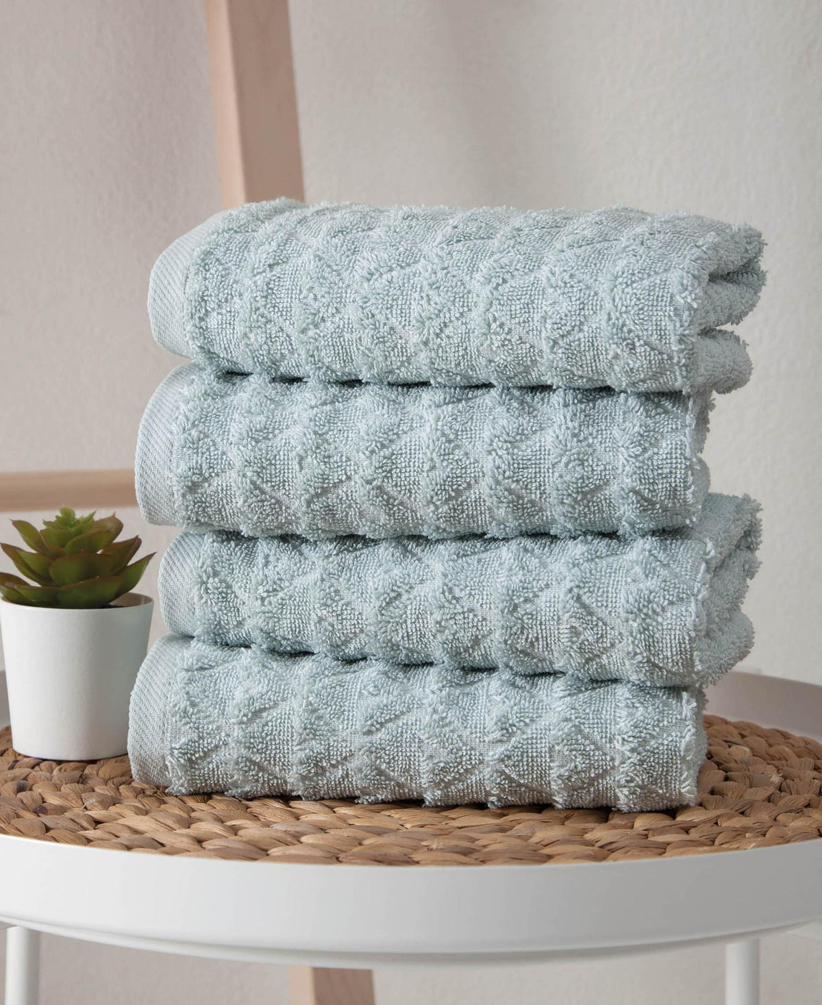 Set of Four Aqua Geometric Turkish Cotton 16" X 30" Hand Towels - HomeRoots - Flyclothing LLC