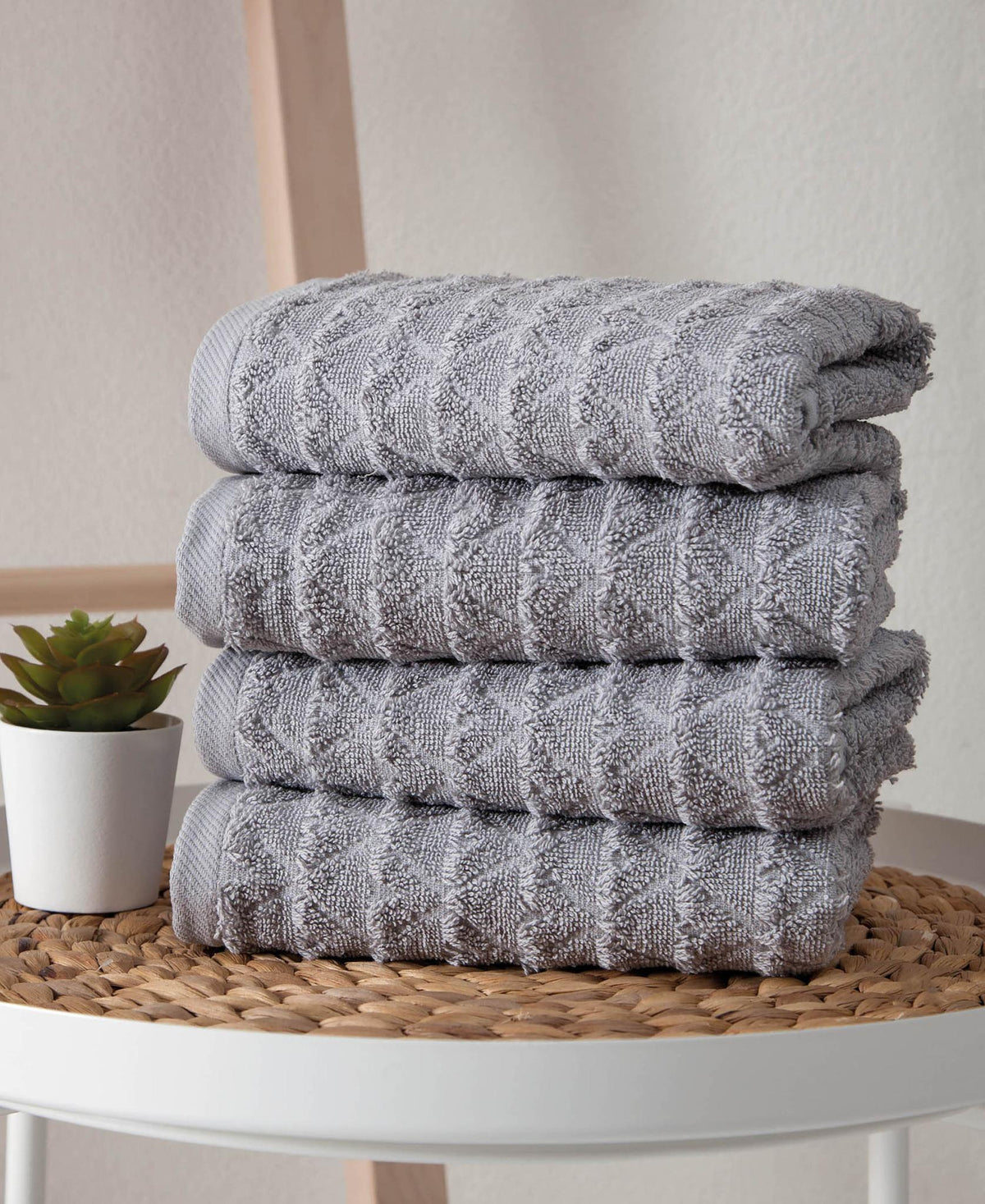 Set of Four Light Gray Geometric Turkish Cotton 16" X 30" Hand Towels - HomeRoots - Flyclothing LLC