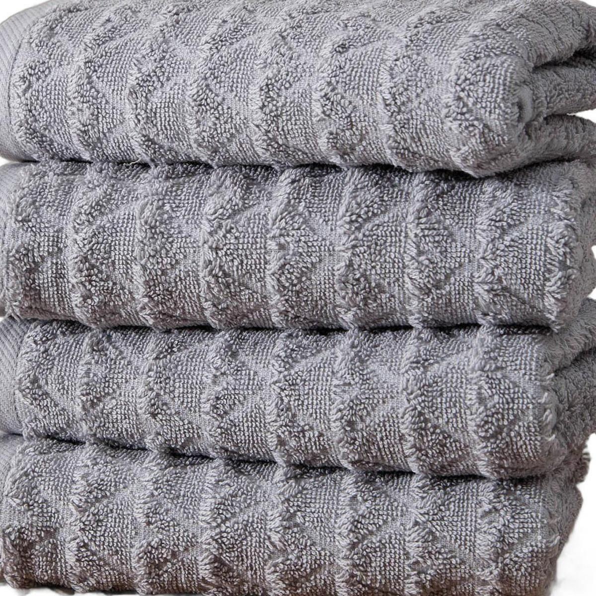 Set of Four Light Gray Geometric Turkish Cotton 16" X 30" Hand Towels - HomeRoots - Flyclothing LLC
