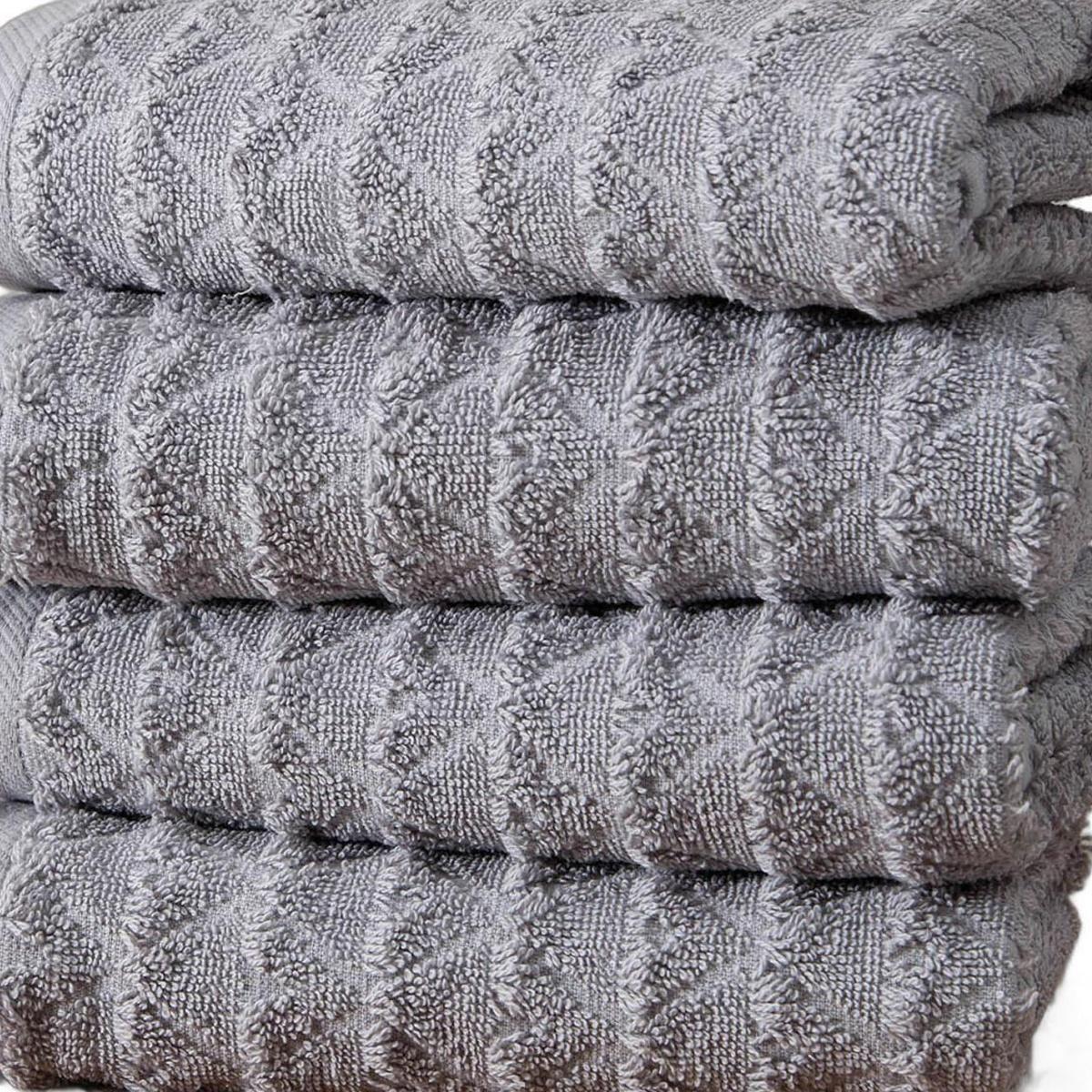 Set of Four Light Gray Geometric Turkish Cotton 16" X 30" Hand Towels - HomeRoots - Flyclothing LLC