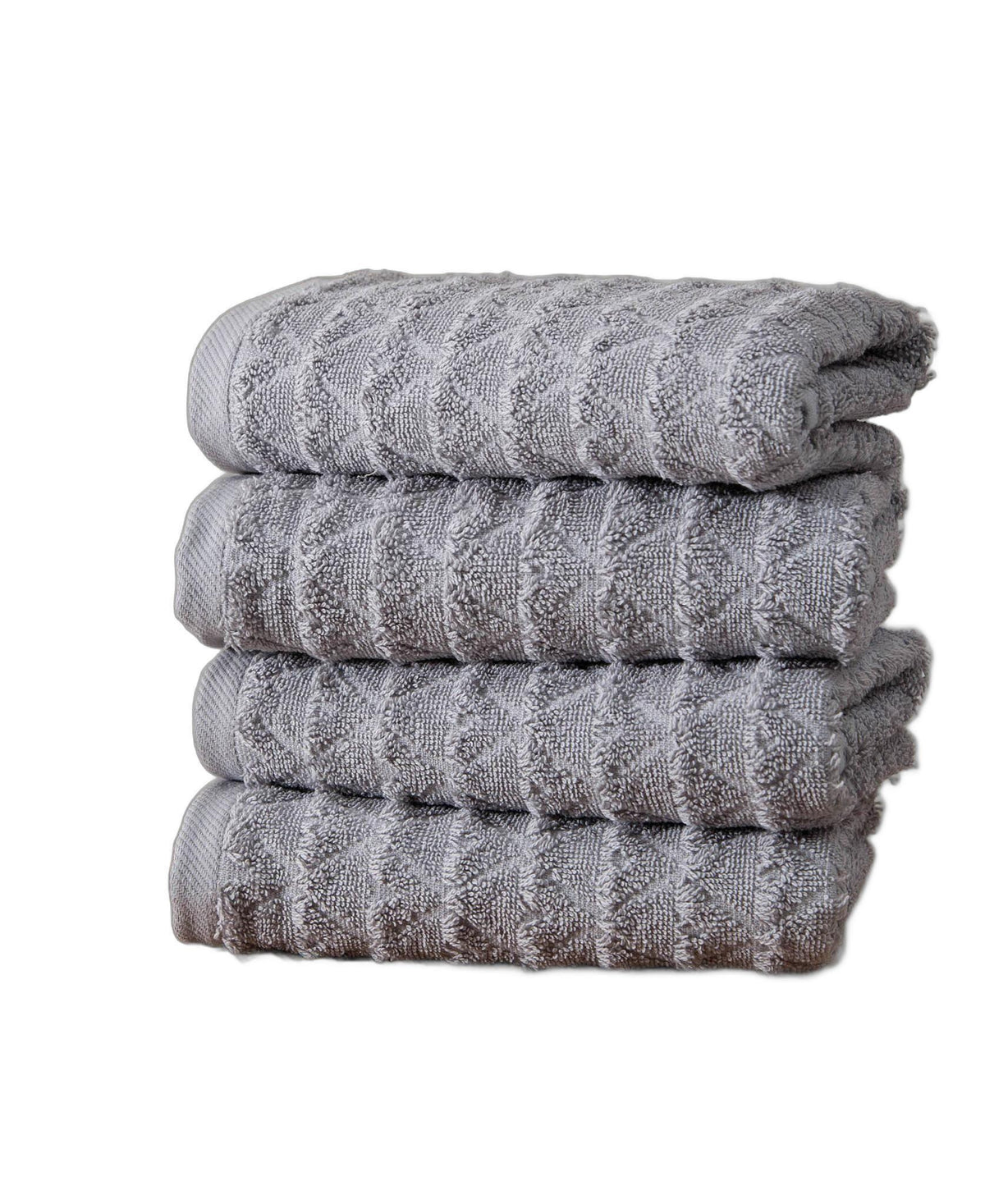 Set of Four Light Gray Geometric Turkish Cotton 16" X 30" Hand Towels - HomeRoots - Flyclothing LLC