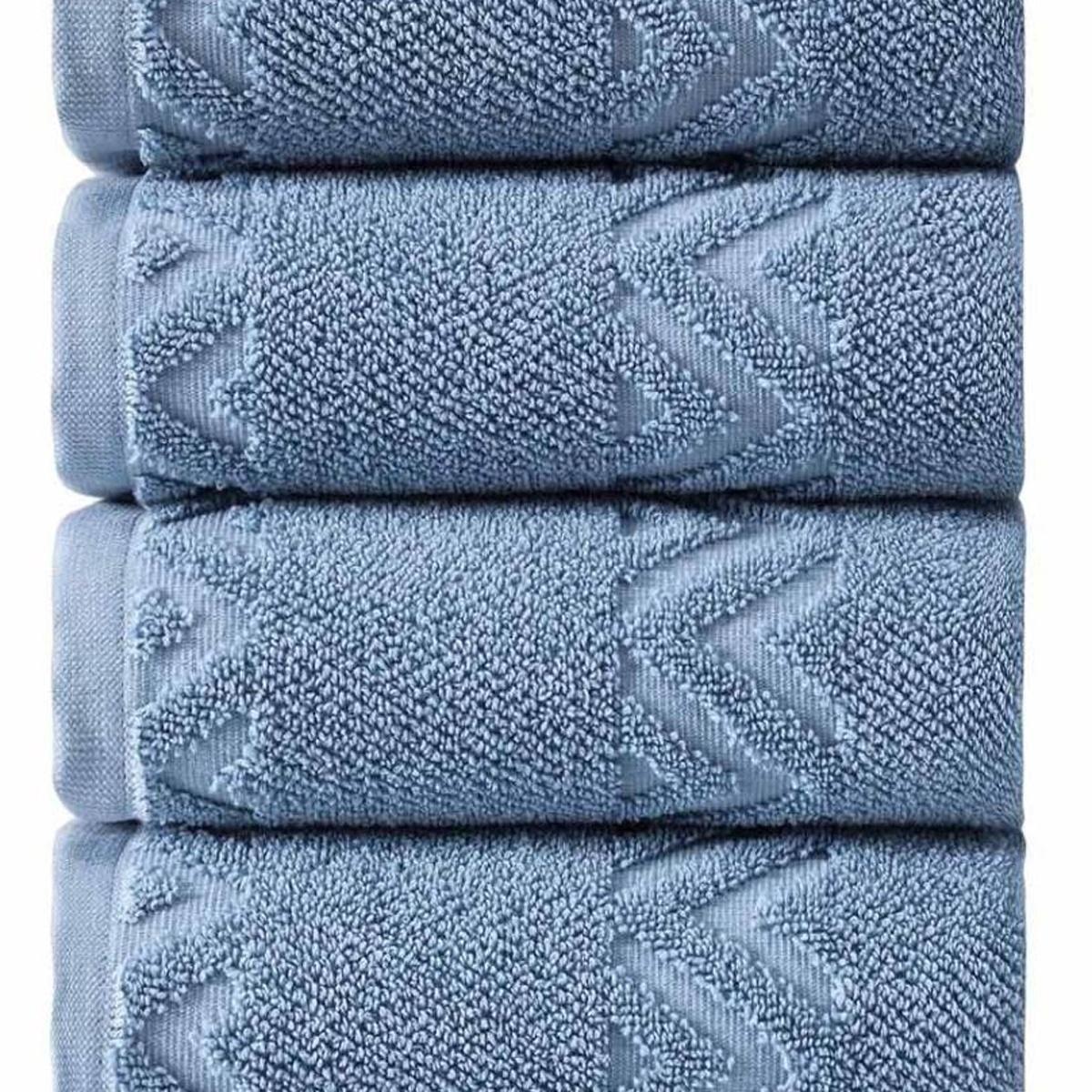 Set of Four Blue Geometric Turkish Cotton 27" X 54" Hand Towels - HomeRoots - Flyclothing LLC