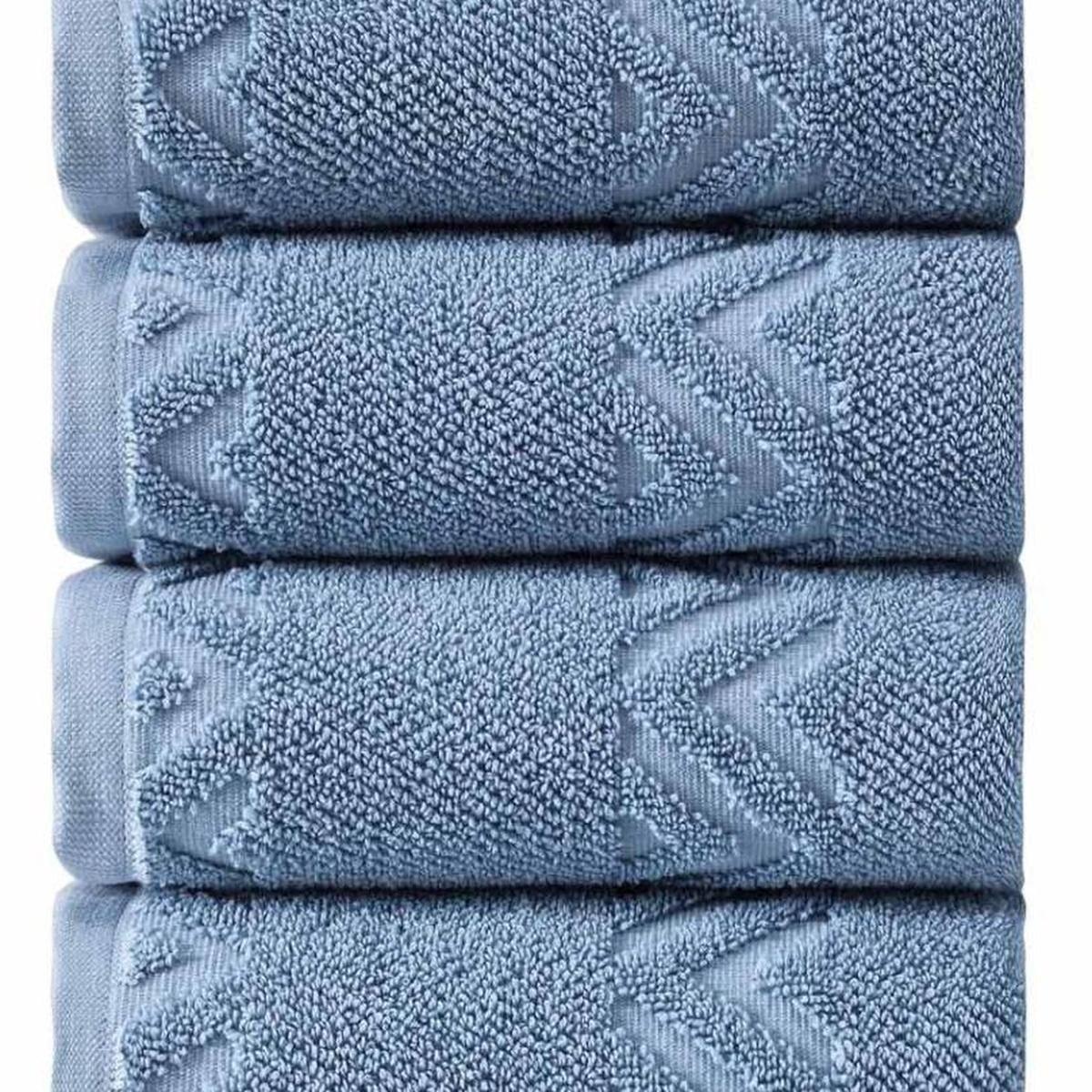 Set of Four Blue Geometric Turkish Cotton 27" X 54" Hand Towels - HomeRoots - Flyclothing LLC