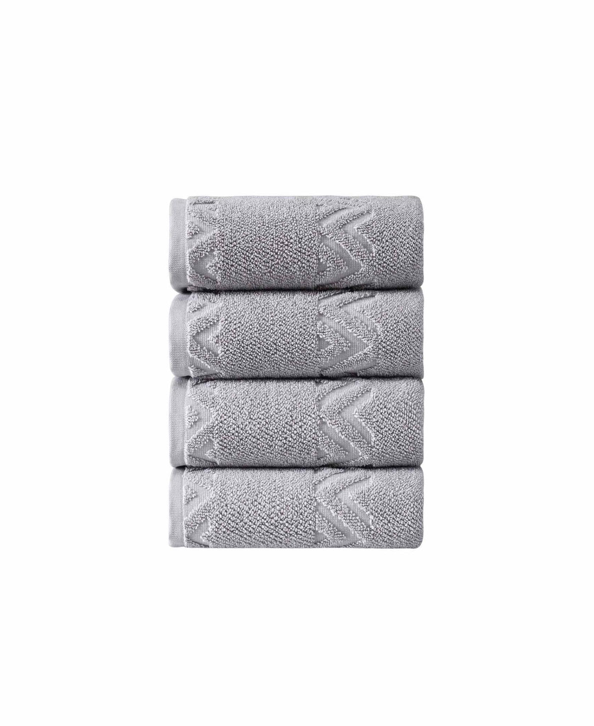 Set of Four Light Gray Geometric Turkish Cotton 27" X 54" Hand Towels - HomeRoots - Flyclothing LLC