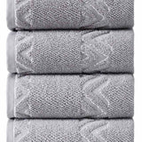 Set of Four Light Gray Geometric Turkish Cotton 27" X 54" Hand Towels - HomeRoots - Flyclothing LLC