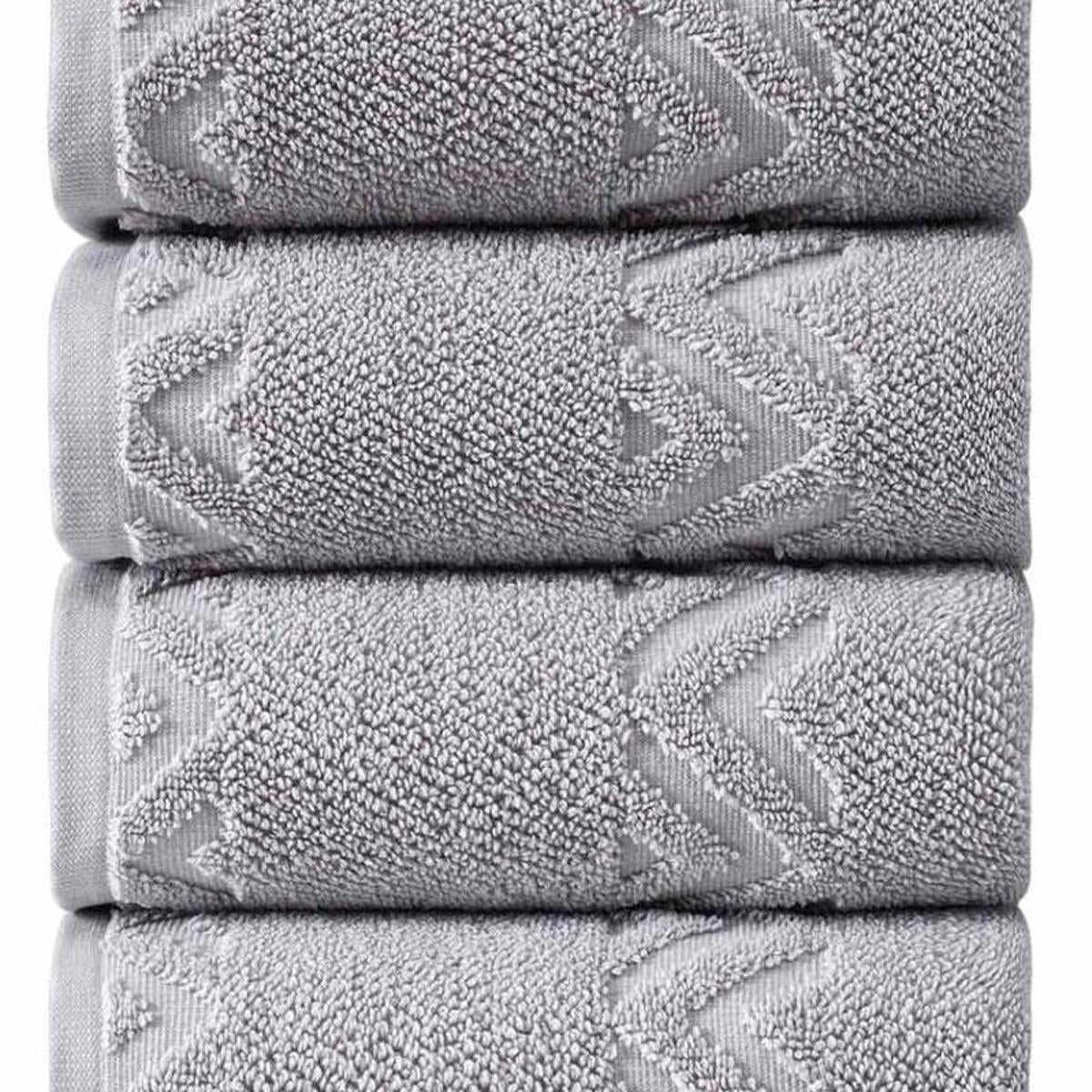 Set of Four Light Gray Geometric Turkish Cotton 27" X 54" Hand Towels - HomeRoots - Flyclothing LLC