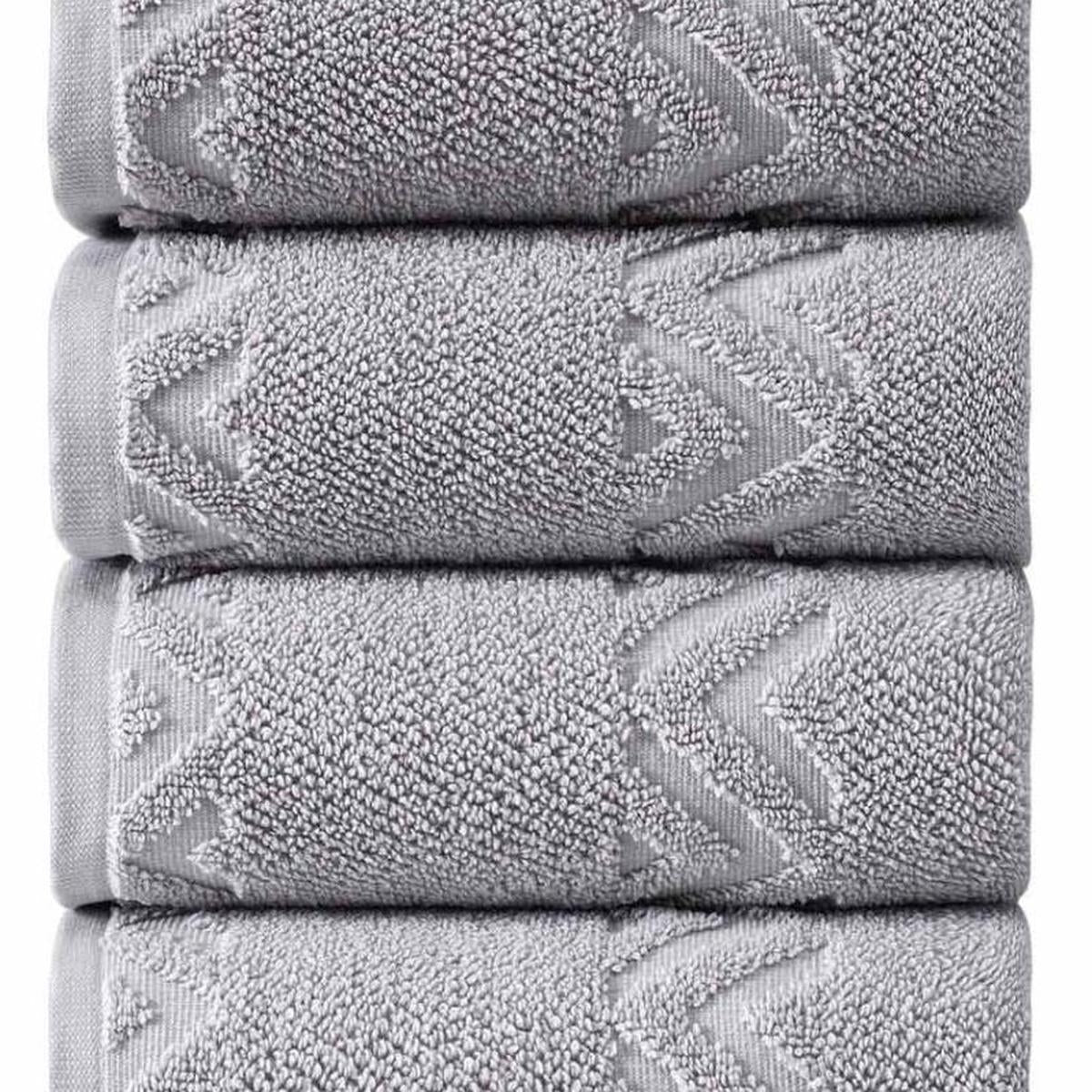 Set of Four Light Gray Geometric Turkish Cotton 27" X 54" Hand Towels - HomeRoots - Flyclothing LLC