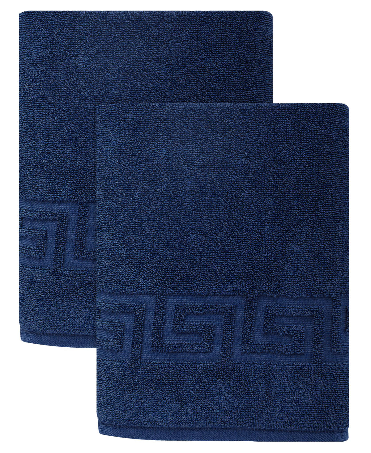 Set of Two Navy Blue Greek Key Turkish Cotton 40" X 60" Bath Sheet - HomeRoots - Flyclothing LLC