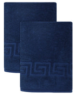 Set of Two Navy Blue Greek Key Turkish Cotton 40" X 60" Bath Sheet - HomeRoots - Flyclothing LLC