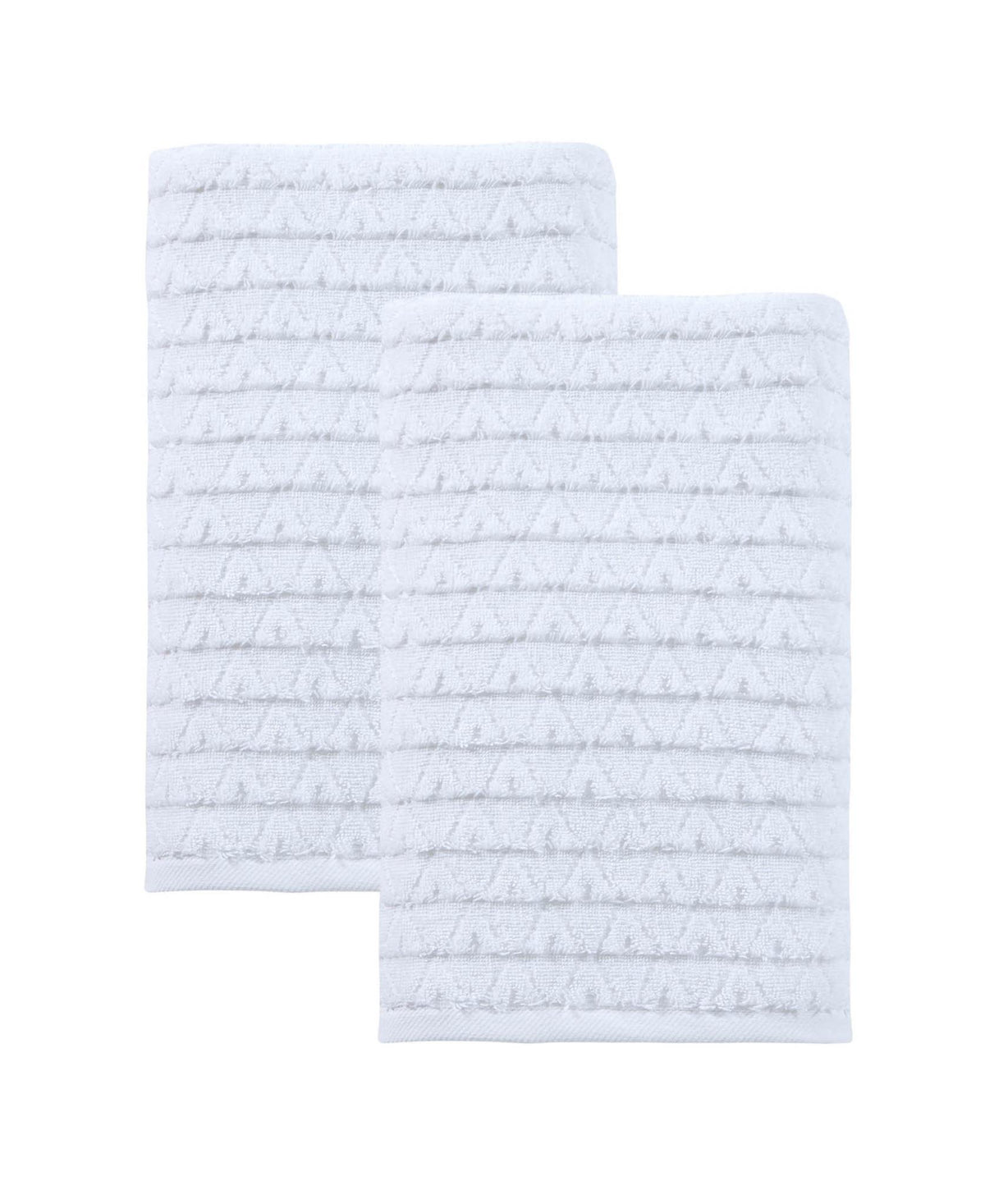 Set of Two White Geometric Turkish Cotton 27" X 54" Bath Towels - HomeRoots - Flyclothing LLC