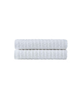 Set of Two White Geometric Turkish Cotton 27" X 54" Bath Towels - HomeRoots - Flyclothing LLC