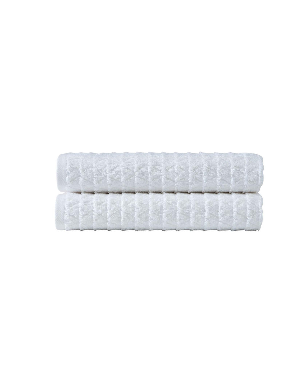 Set of Two White Geometric Turkish Cotton 27" X 54" Bath Towels - HomeRoots - Flyclothing LLC
