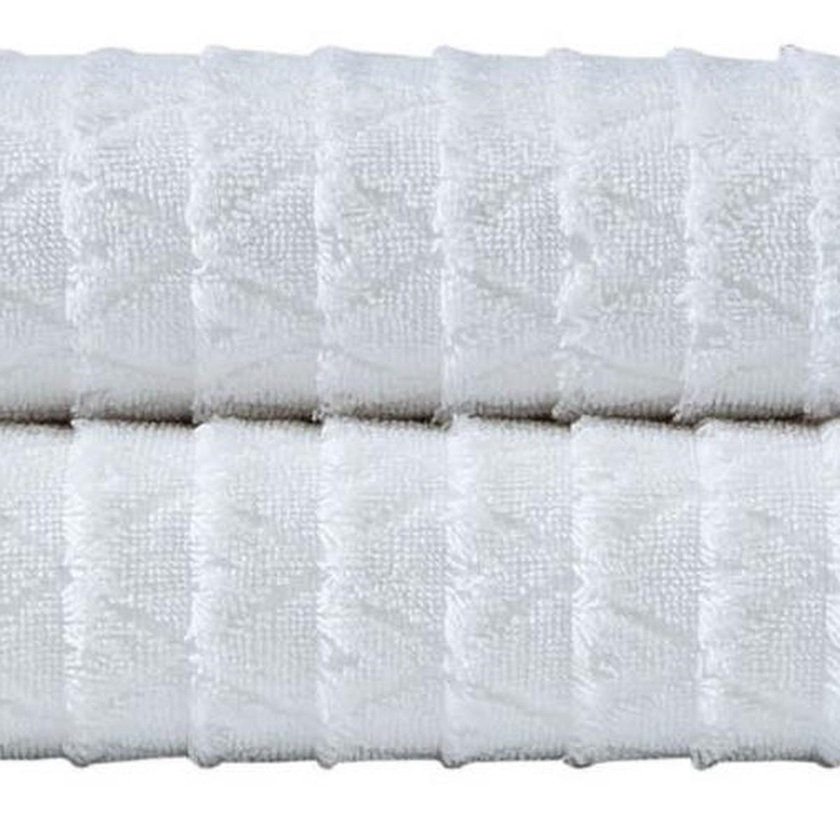 Set of Two White Geometric Turkish Cotton 27" X 54" Bath Towels - HomeRoots - Flyclothing LLC