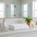 Set of Two White Geometric Turkish Cotton 27" X 54" Bath Towels - HomeRoots - Flyclothing LLC