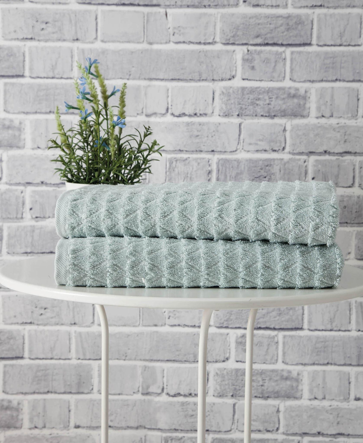 Set of Two Aqua Geometric Turkish Cotton 27" X 54" Bath Towels - HomeRoots - Flyclothing LLC