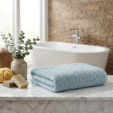 Set of Two Aqua Geometric Turkish Cotton 27" X 54" Bath Towels - HomeRoots - Flyclothing LLC