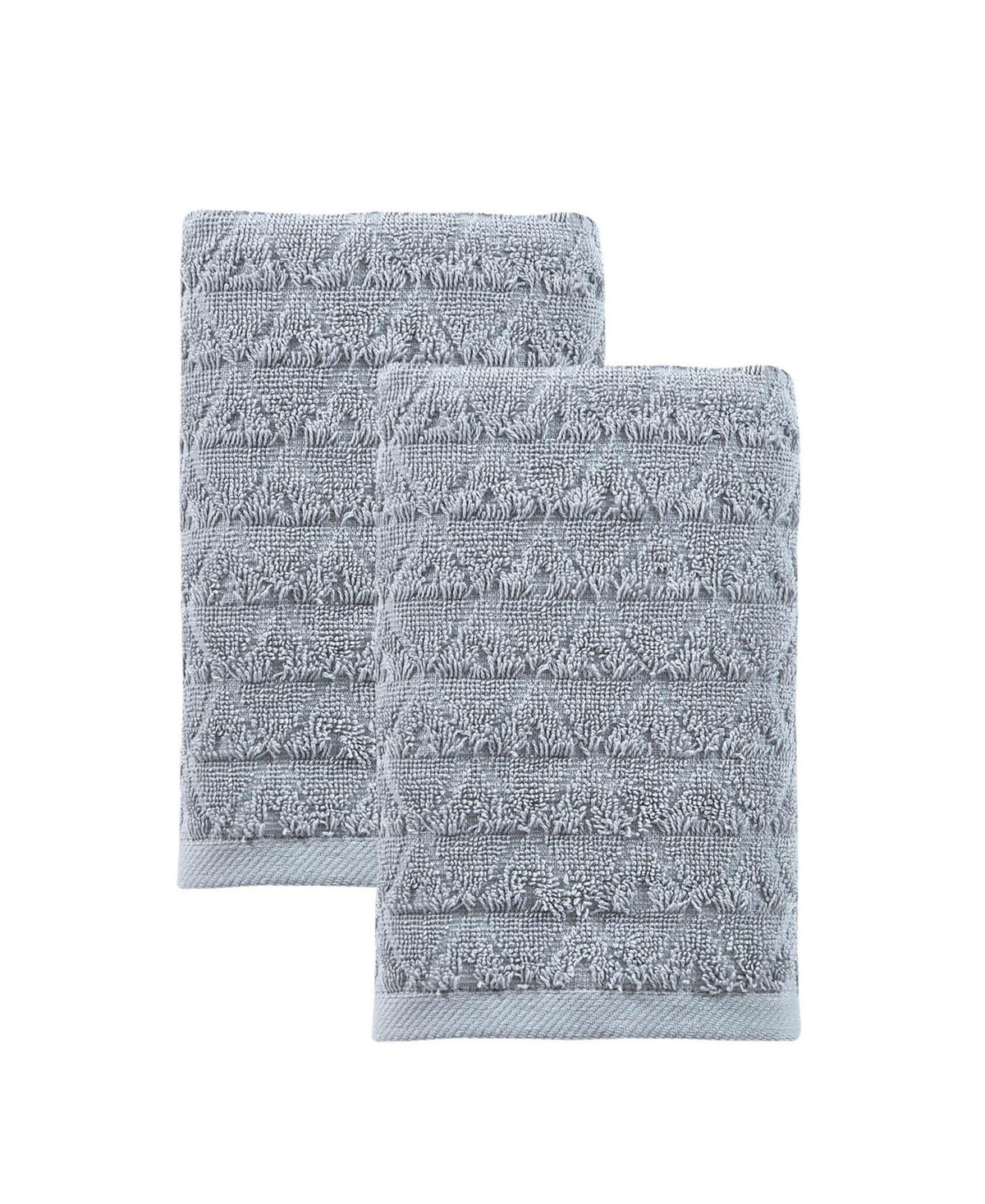 Set of Two Light Gray Geometric Turkish Cotton 27" X 54" Bath Towels - HomeRoots - Flyclothing LLC