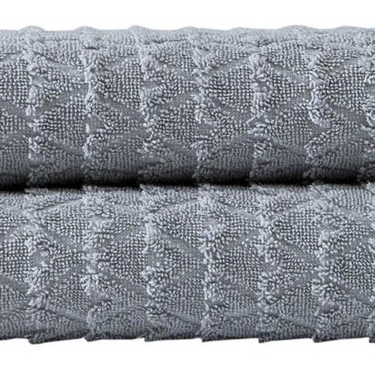 Set of Two Light Gray Geometric Turkish Cotton 27" X 54" Bath Towels - HomeRoots - Flyclothing LLC