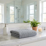 Set of Two Light Gray Geometric Turkish Cotton 27" X 54" Bath Towels - HomeRoots - Flyclothing LLC