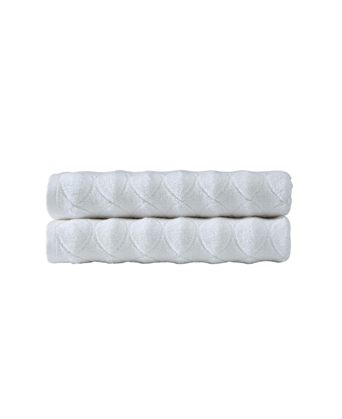 Set of Two White Geometric Turkish Cotton 27" X 54" Bath Towels - HomeRoots - Flyclothing LLC